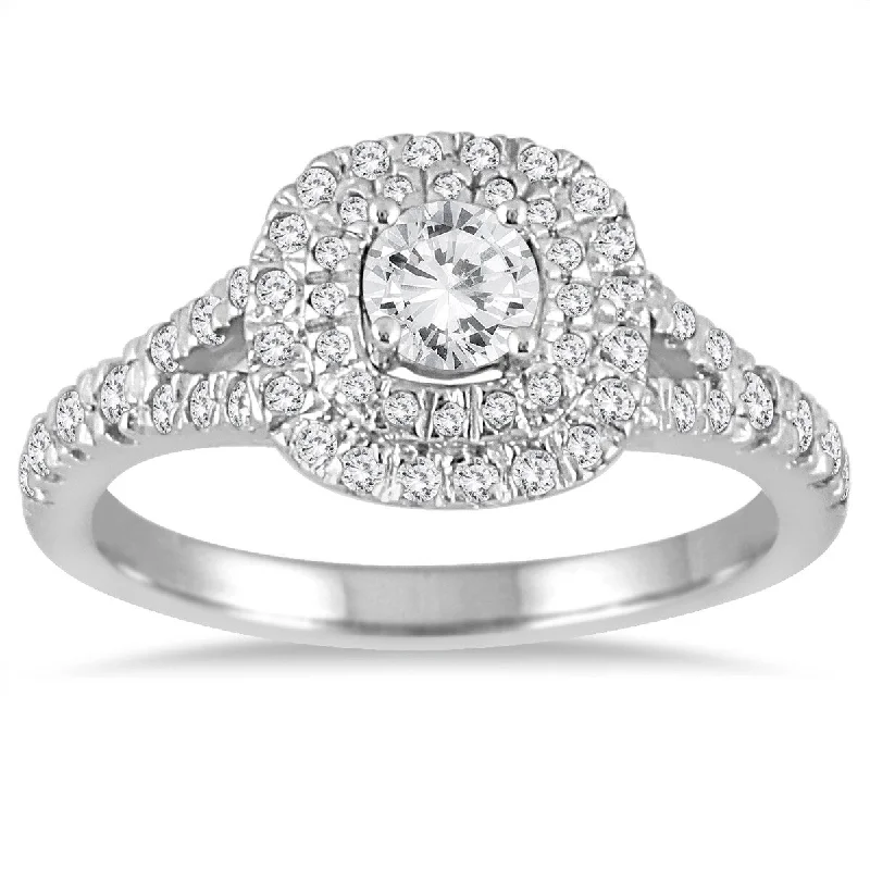 Large diamond ladies engagement rings-Marquee 3/4 Carat Diamond Double Halo Engagement Ring in 14K White Gold