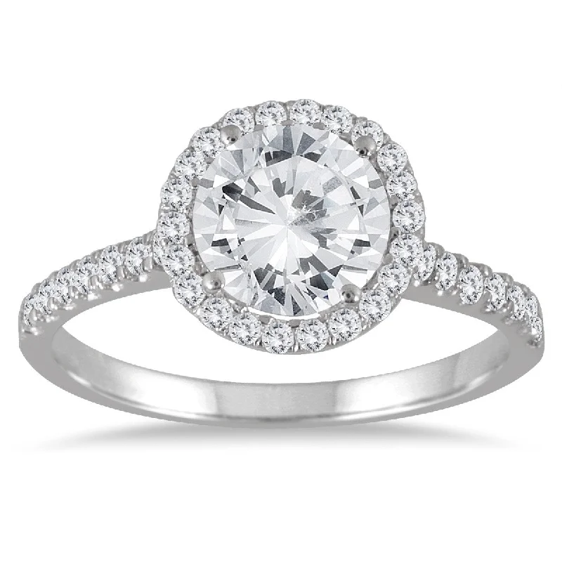 Unique gemstone ladies engagement rings-Marquee 14k White Gold 2ct TDW Halo Diamond Engagement Ring