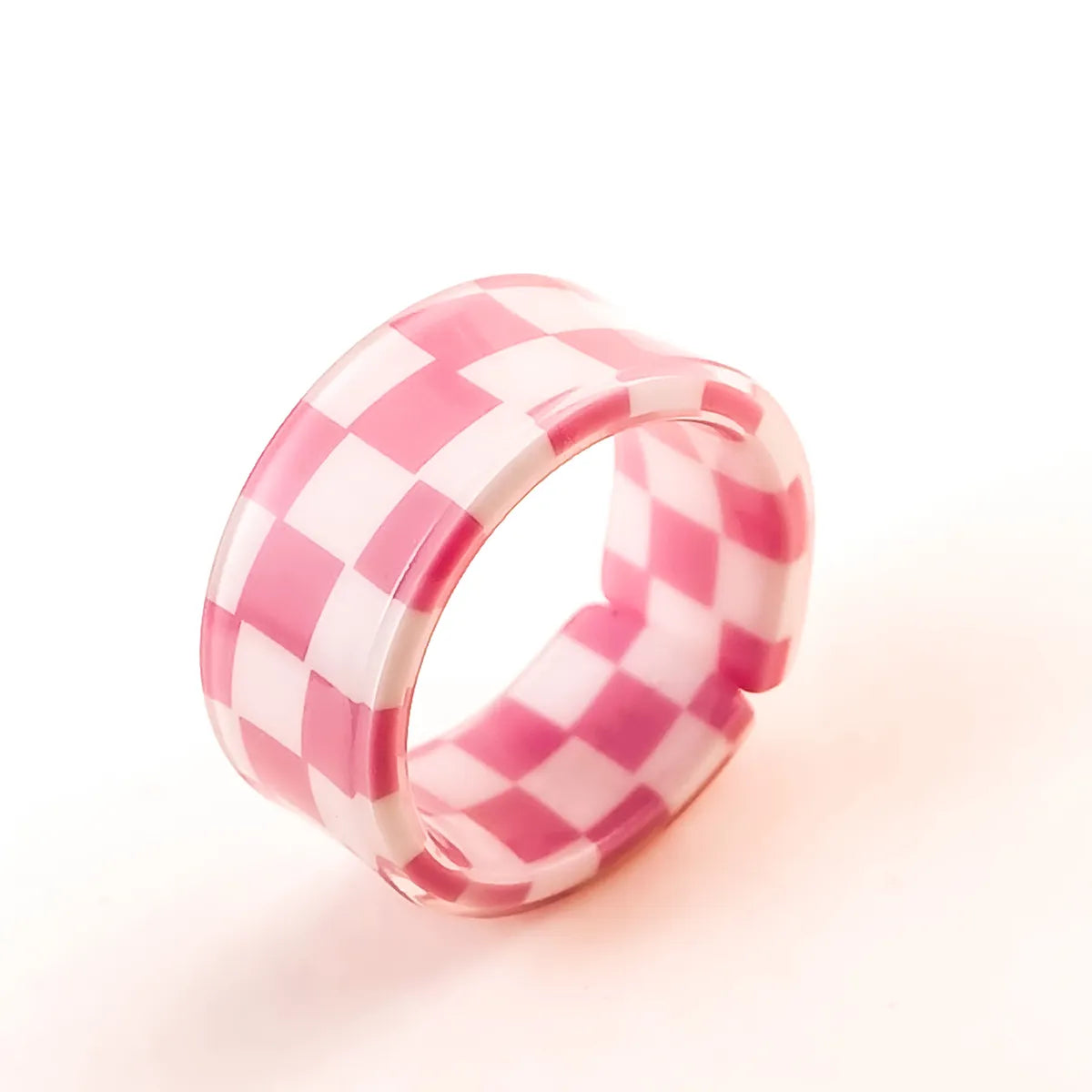 Pink and White Checkered Open Ring