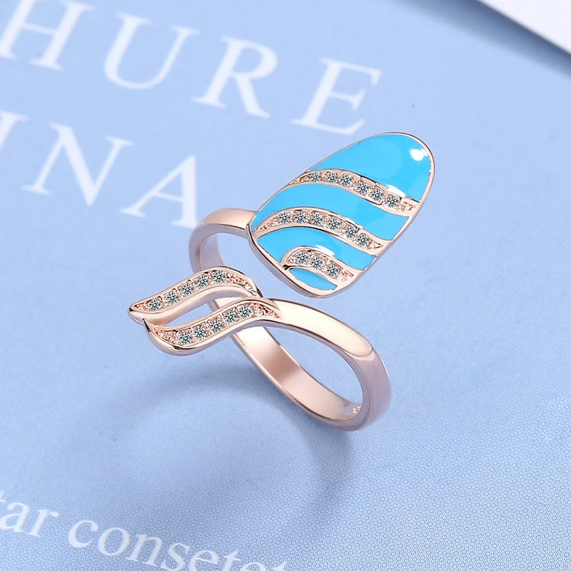 Ring Finger Rose Gold Drop Blue Glue