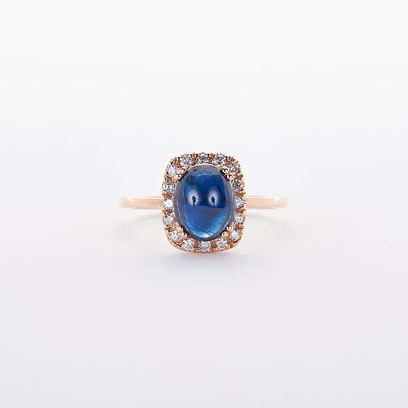 Ladies rose gold rings-The Avery - 18K Rose Gold Cabochon Blue Sapphire Ring