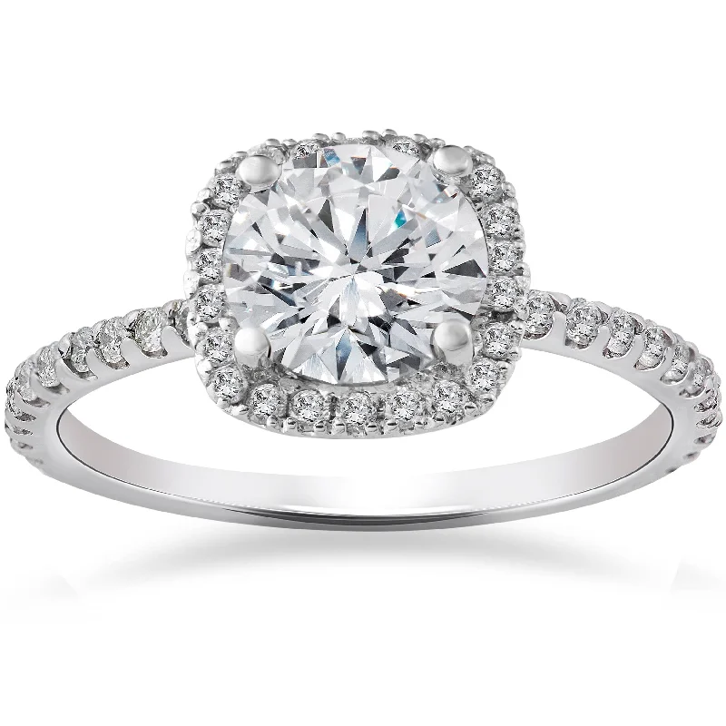 Double band ladies engagement rings-2CT Round Cushion Halo Diamond Solitaire Engagement Ring White Gold Lab Grown