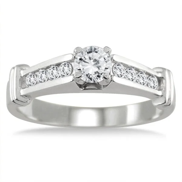 Three-stone ladies engagement rings-1/2 Carat TW Diamond Engagement Ring in 10K White Gold