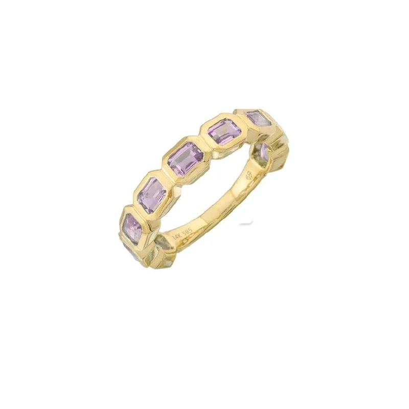 Ladies gold diamond rings-Amethyst Bezel Sideways Set Eternity Ring