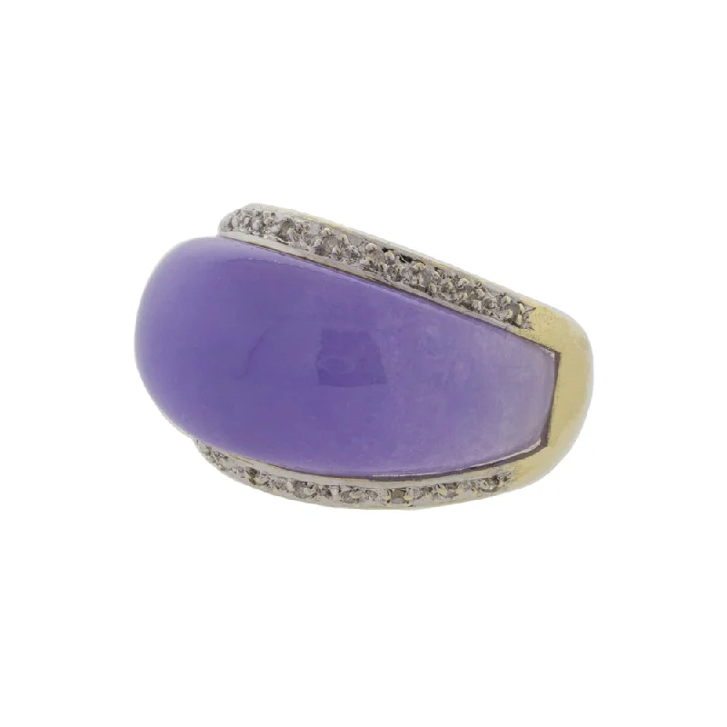 Ladies gold diamond rings-Diamond Accented Amethyst Dome Ring