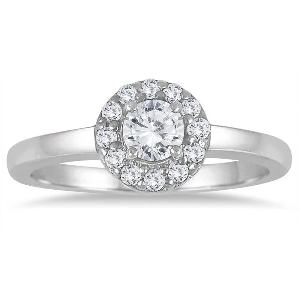 Moissanite ladies engagement rings-1/2 Carat TW Diamond Halo Engagement Ring in 10K White Gold