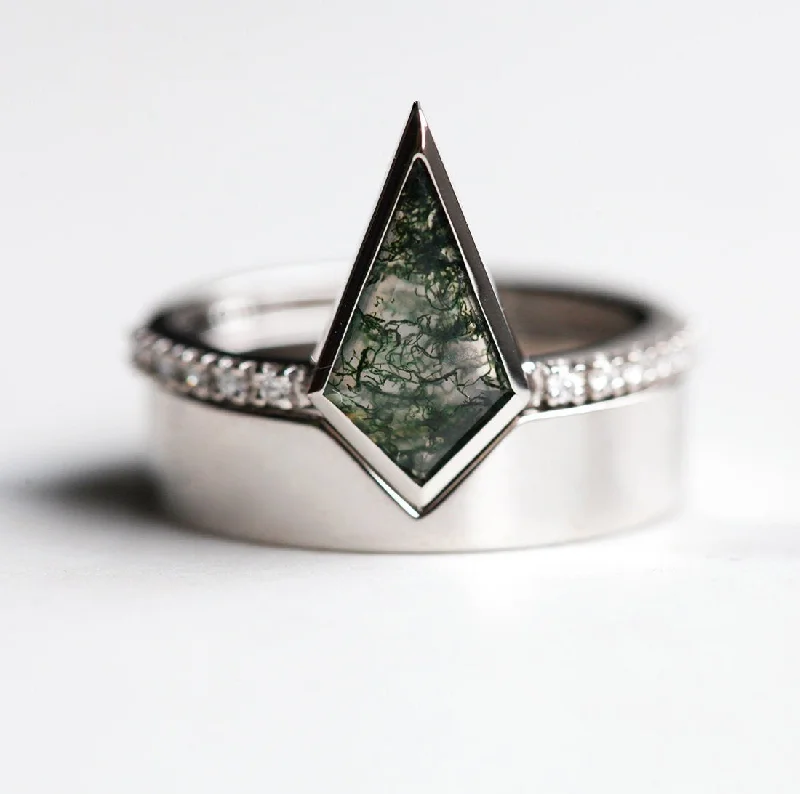 Ladies sapphire rings-Delfina Cushion Moss Agate Ring