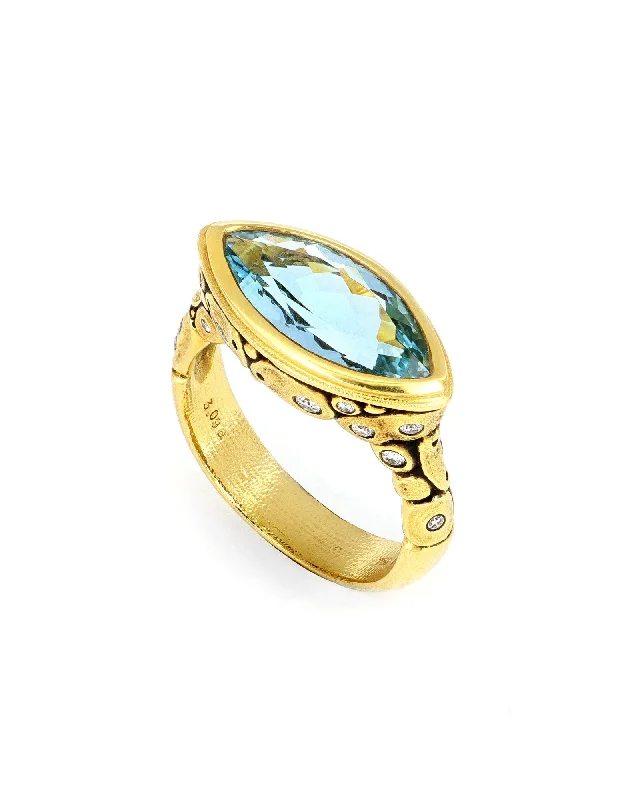 Ladies vintage diamond rings-Harriet Flora Marquise Aqua Ring