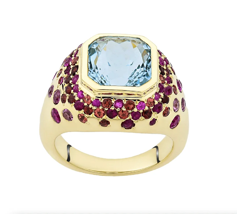 Ladies fashion rings-14K & 18K Gold Aquamarine & Tourmaline Ring