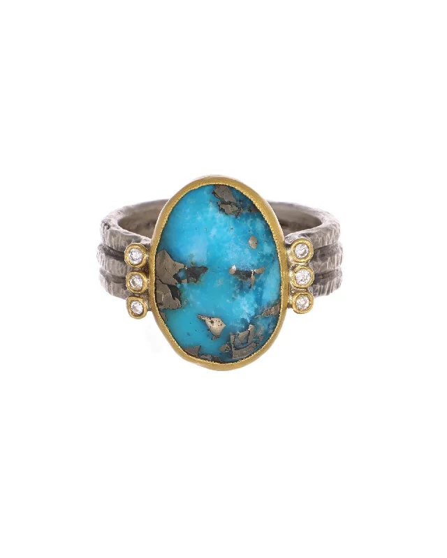 Ladies anniversary rings-24k Gold and Turquoise Ring