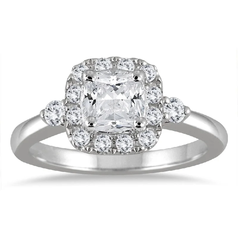 Unique ladies engagement rings-1 1/2 Carat Cushion Cut Halo Engagement Ring in 14K White Gold