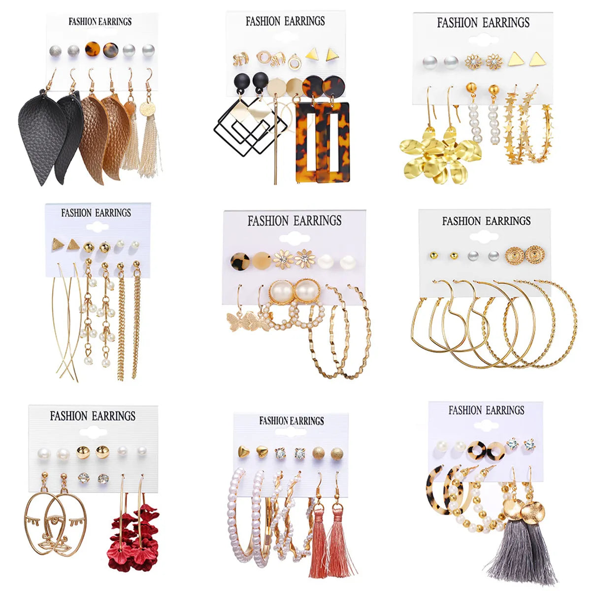 Ladies art deco rings-Hot Selling Tassel Earrings Creative Simple Retro  Earring Set 6 Pairs