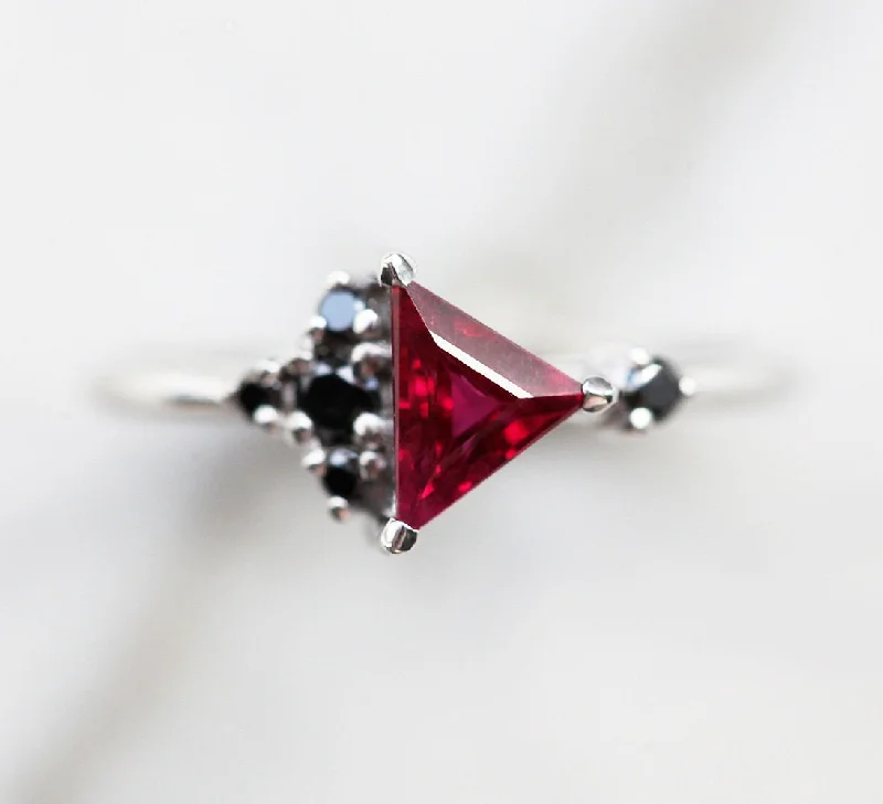 Ladies heart-shaped rings-Lena Triangle Ruby Cluster Ring