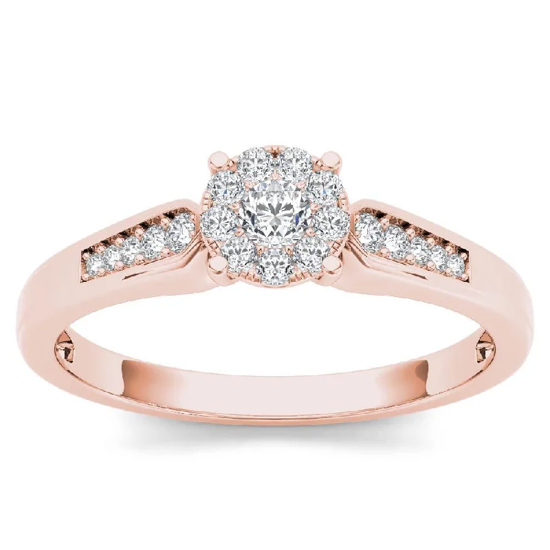 Vintage ladies engagement rings-De Couer 10k Rose Gold 1/4ct TDW Diamond Cluster Engagement Ring - Pink