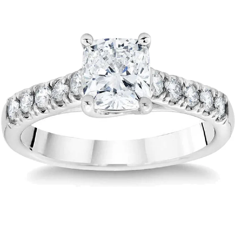 Emerald cut diamond ladies engagement rings-1 1/2 Ct Cushion Diamond Engagement Ring 14k White Gold Lab Grown