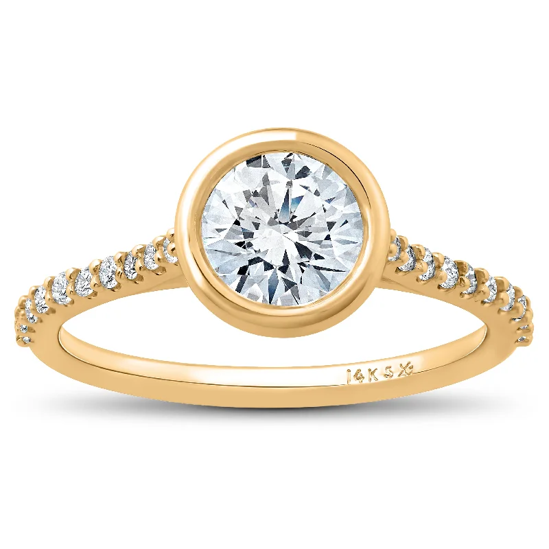 Diamond solitaire ladies engagement rings-1 ct Charlotte Diamond Engagement Ring 14k Yellow Gold Lab Grown Bezel Round