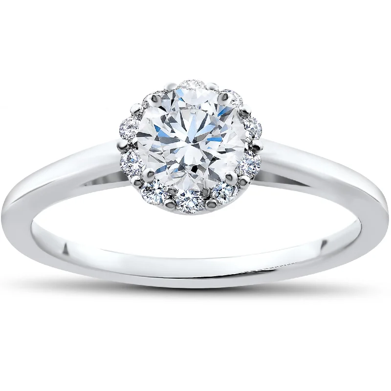 Eco-friendly ladies engagement rings-3/4 Ct Lab Created Diamond Madelyn Halo Engagement Ring 14k White Gold