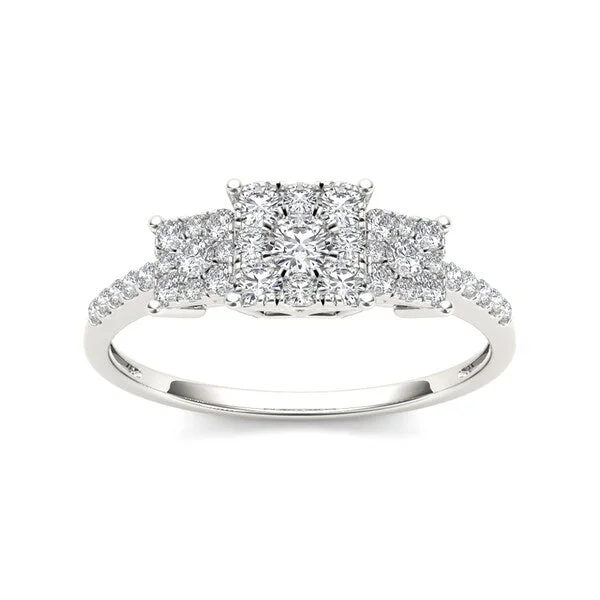 Art deco ladies engagement rings-De Couer 10k Gold 1/2ct TDW Diamond Three Cluster Engagement Ring