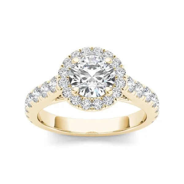 Antique-inspired ladies engagement rings-De Couer 14k Yellow Gold 1 1/2ct TDW Diamond Halo Engagement Ring