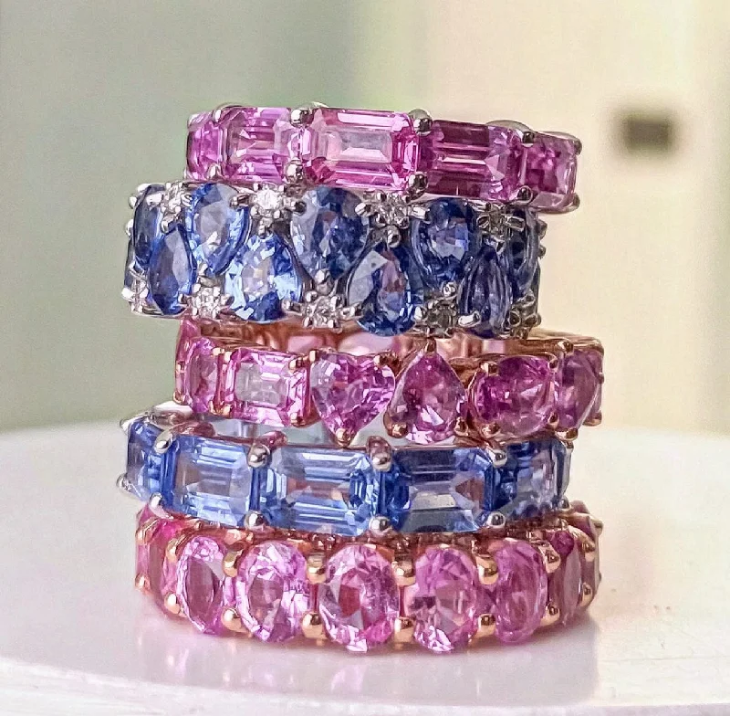 Ladies square rings-14K or 18K Gold Pink Sapphire Multi-shape Eternity Band