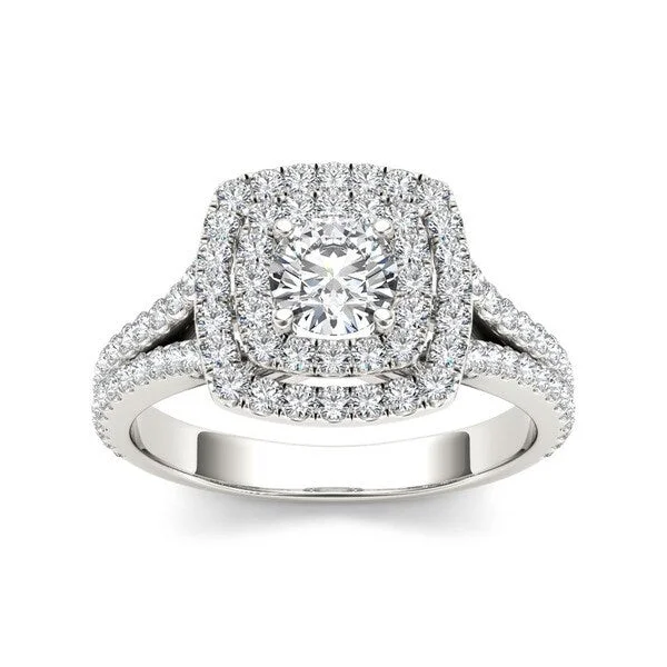 Engagement rings with baguette diamonds-De Couer 14k Gold 1ct TDW Diamond Double Halo Engagement Ring