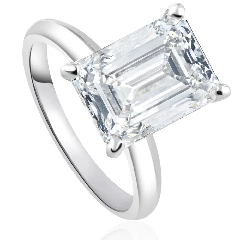 Custom design ladies engagement rings-Certified 3.14Ct Emerald Cut Solitaire Diamond Engagement Ring Lab Grown 14k