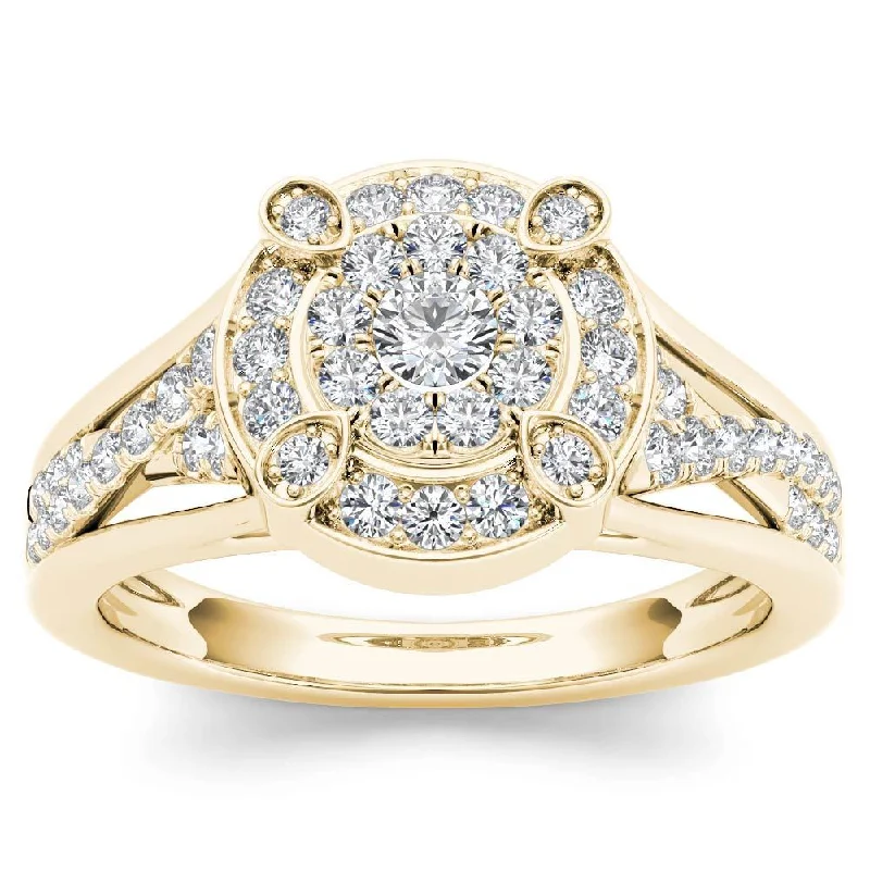 Custom engraving ladies engagement rings-De Couer 10k Yellow Gold 1/2ct TDW Diamond Halo Engagement Ring