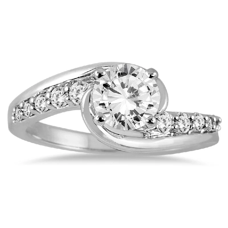 Simple ladies engagement rings-AGS Certified 1 1/4 Carat TW Diamond Engagement Ring in 14K White Gold (J-K Color, I2-I3 Clarity)