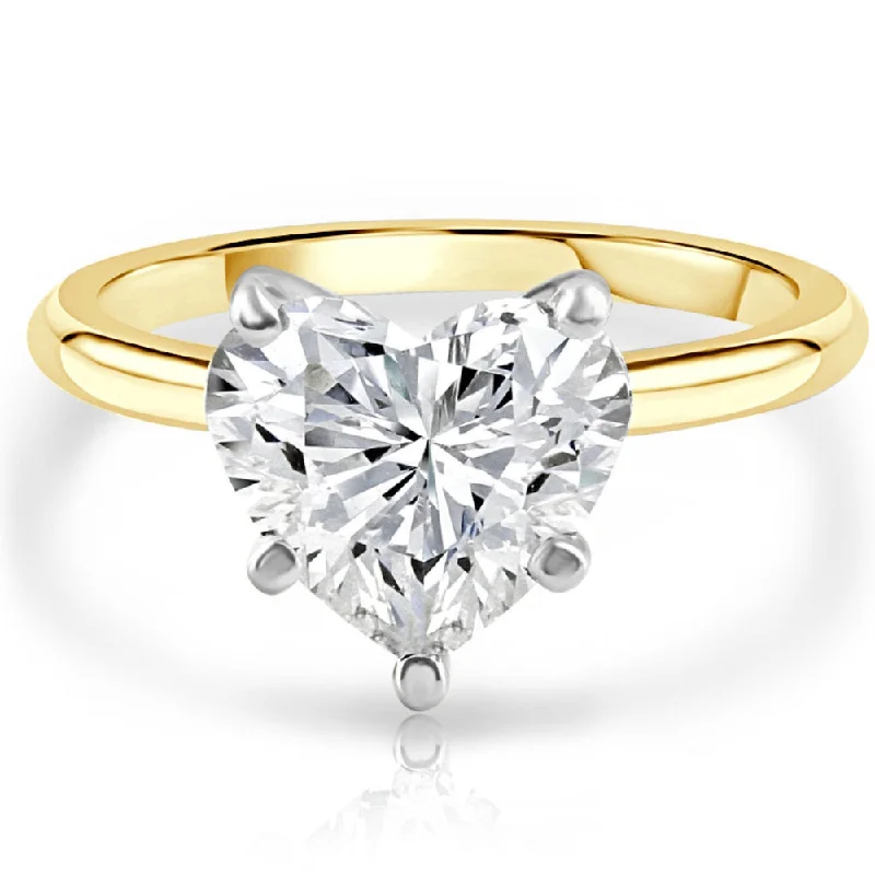 Engagement rings with side stones-3.06Ct 14k Gold Two Tone Certified Lab Grown Heart Cut Diamond Engagement Ring