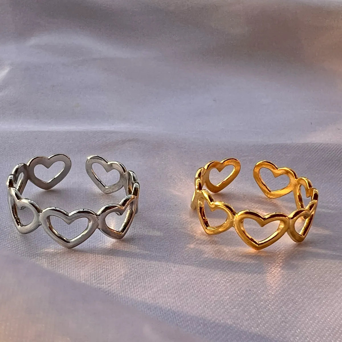 Ladies oval rings-1 Piece Simple Style Heart Shape Stainless Steel Hollow Out Open Ring