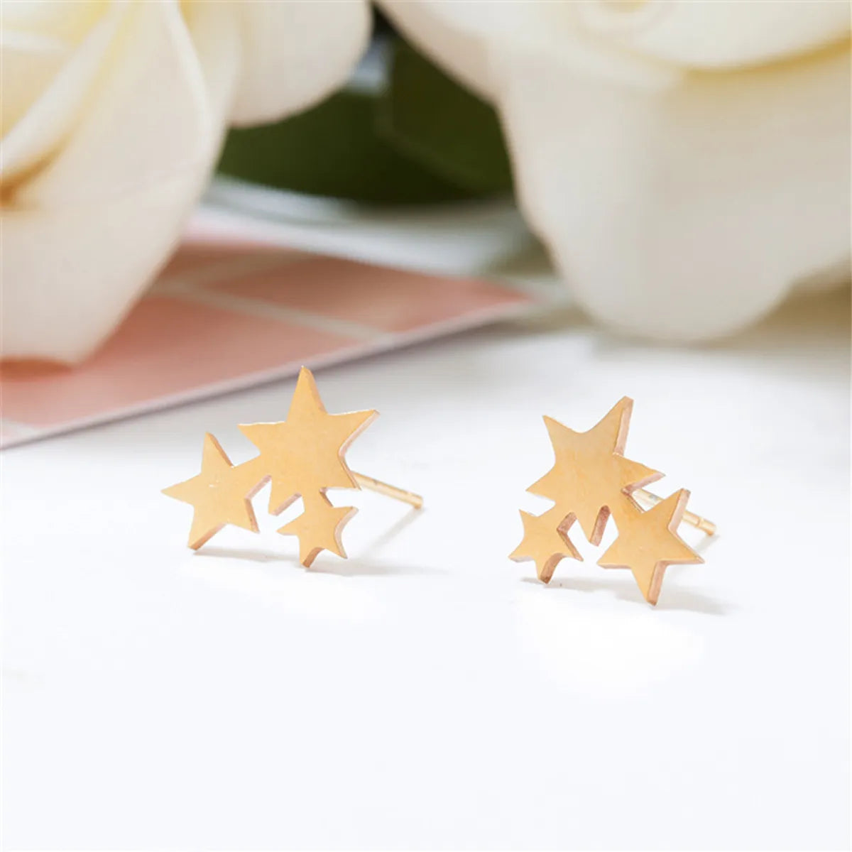 Ladies cushion cut rings-Fashion Star Stainless Steel No Inlaid Earrings Ear Studs