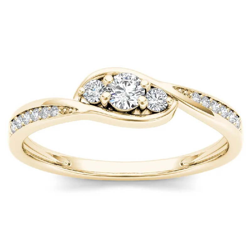 Budget-friendly ladies engagement rings-De Couer 10k Yellow Gold 1/5ct TDW Diamond Three-Stone Engagement Ring