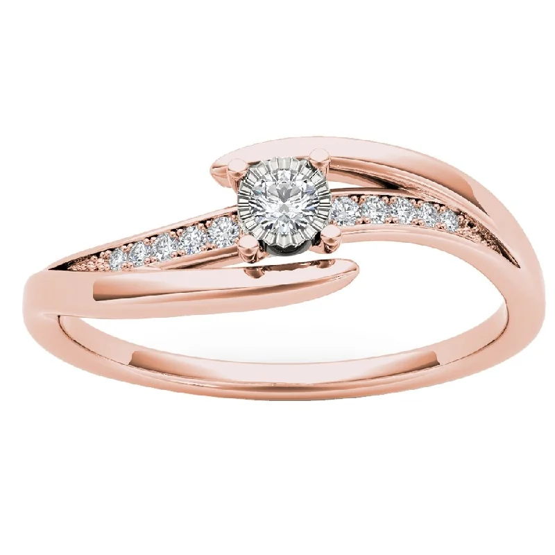 Emerald and diamond ladies engagement rings-De Couer 10k Rose Gold 1/10ct TDW Diamond Criss-Cross Engagement Ring - Pink