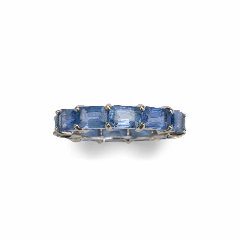 Ladies oval rings-14K & 18K Gold East West Blue Sapphire Eternity Ring