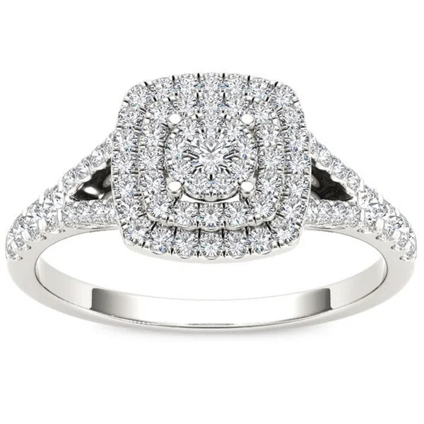 Unique designer ladies engagement rings-De Couer IGI Certified 10k White Gold 1/2ct TDW Diamond Cushion Shape Double Halo Engagement Ring