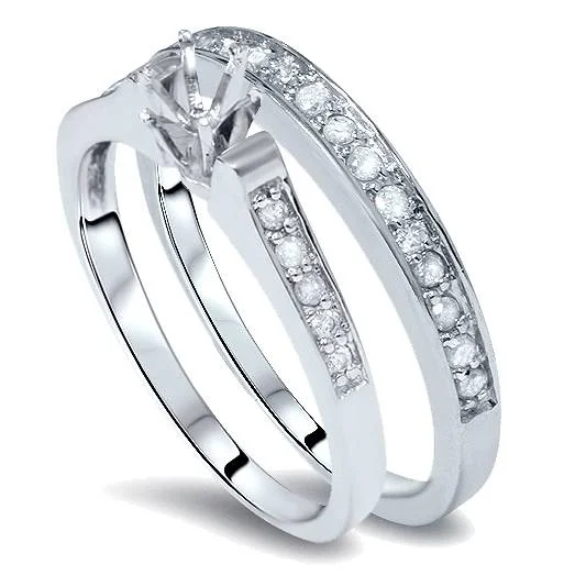 Wedding set engagement rings for ladies-Diamond Engagement Mount Matching 14K Wedding Ring Set