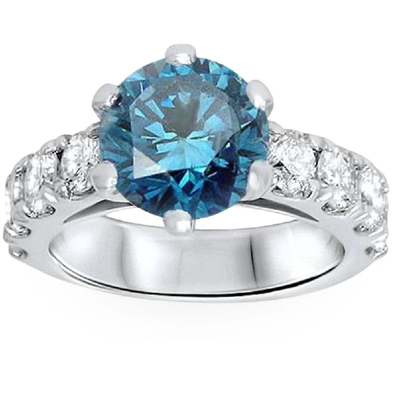 Engagement rings with baguette diamonds-3 1/2ct Blue Lab Grown Diamond Engagement Ring 14K White Gold Round Cut