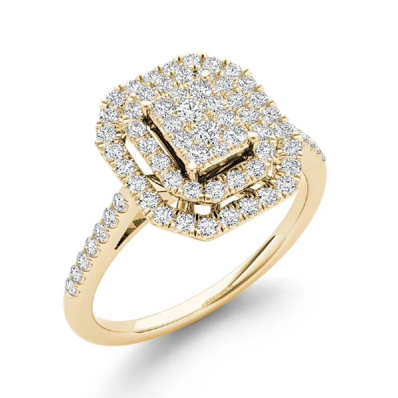 Diamond solitaire ladies engagement rings-De Couer 1/2ct TDW Diamond Cluster Halo Engagement Ring - Yellow