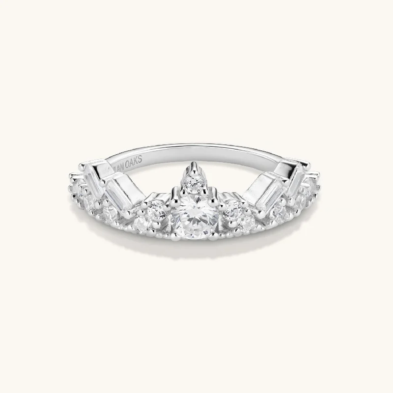 Ladies gold diamond rings-Treasure Crown Ring in Silver