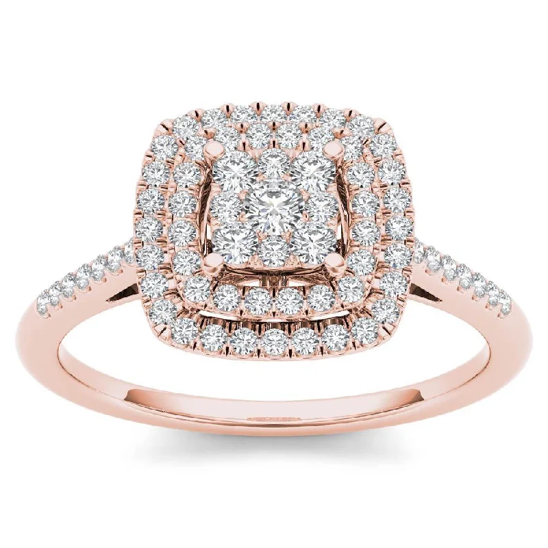 Birthstone ladies engagement rings-De Couer IGI Certified 14k Rose Gold 1/3ct TDW Diamond Double Frame Engagement Ring - Pink