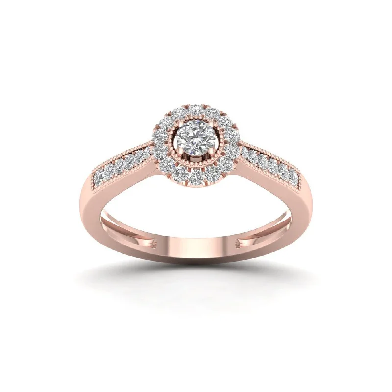 Solitaire diamond ladies engagement rings-De Couer 1/3ct TDW Diamond Halo Engagement Ring (H-I, I2) - Pink