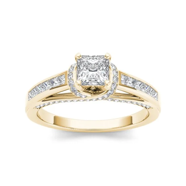 Fancy cut diamond ladies engagement rings-De Couer 14k Yellow Gold 1ct TDW Princess-cut Solitaire Diamond Engagement Ring