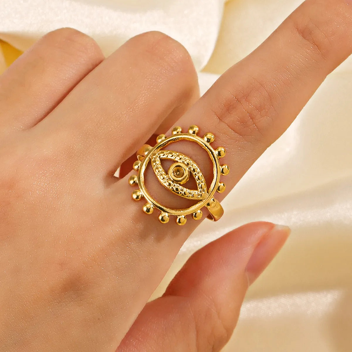 Ladies triple-stone rings-Retro Eye Stainless Steel Plating 18k Gold Plated Open Rings