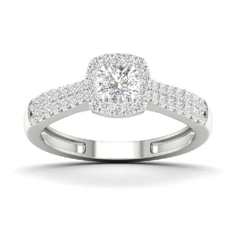 Engagement rings with pave diamonds-De Couer 10k Gold 1/3Ct TDW Diamond Halo Engagement Ring - Pink