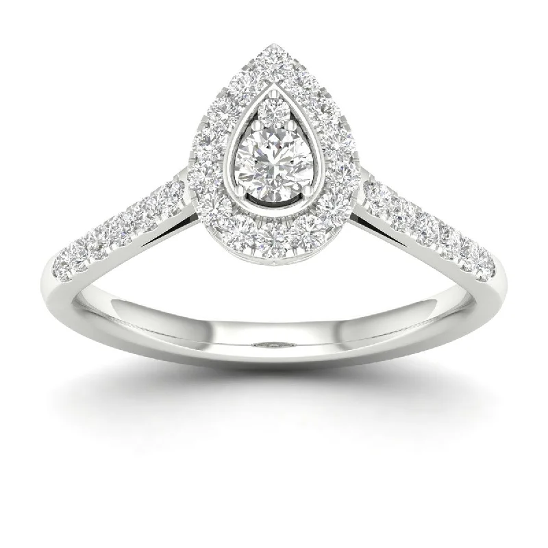 Diamond halo ladies engagement rings-De Couer 10k Gold 1/3Ct TDW Diamond Halo Engagement Ring - White