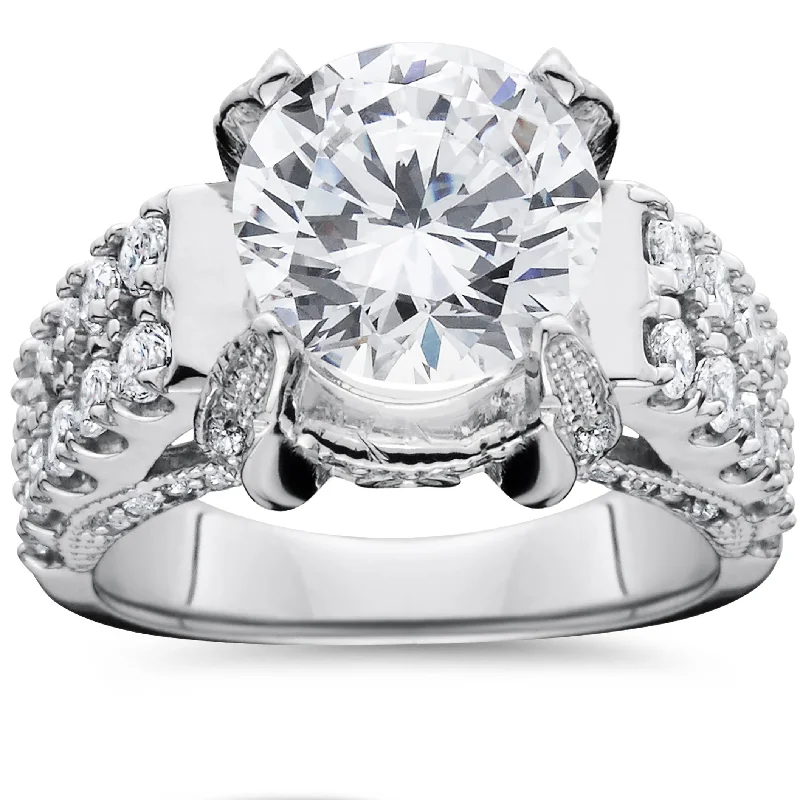 Luxury halo engagement rings for ladies-Certified 4.50 Ct Lab Grown Diamond Engagement Ring 14K White Gold Vintage