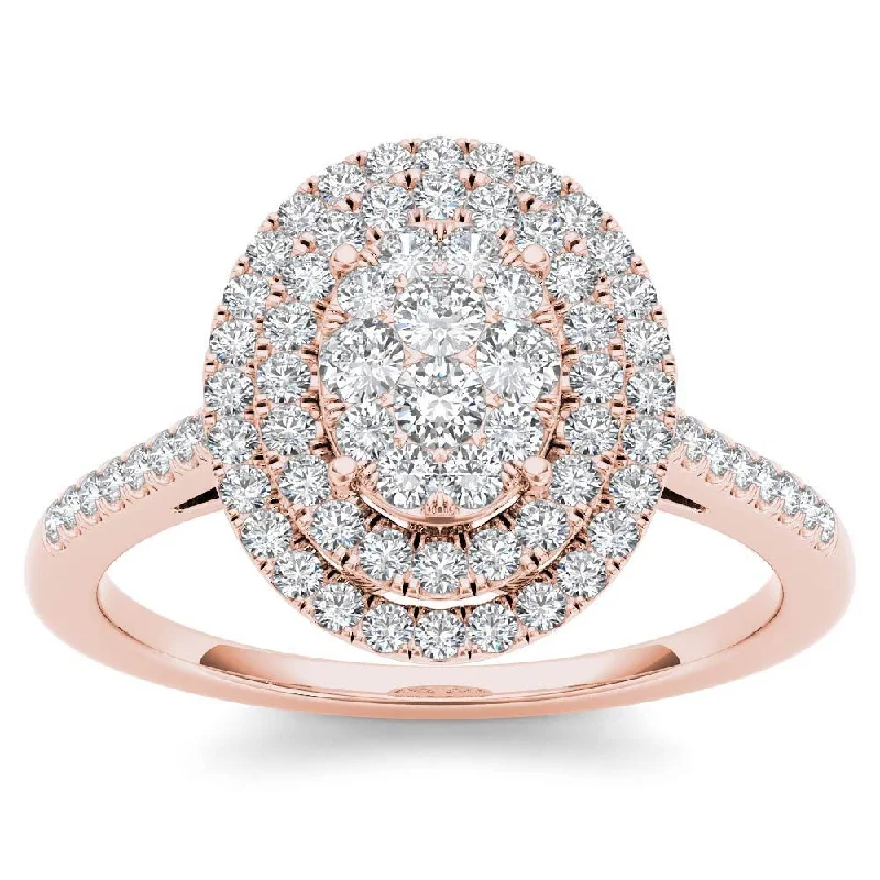 Radiant cut ladies engagement rings-De Couer 14k Rose Gold 1/3ct TDW Diamond Double Frame Engagement Ring - Pink