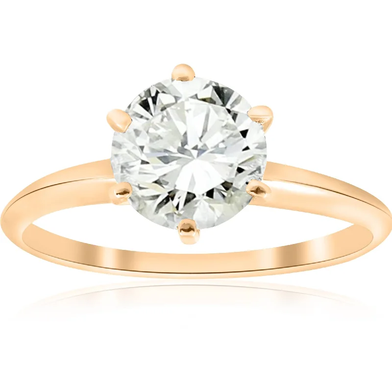 Diamond halo ladies engagement rings-14k Yellow Gold 1 1/2ct Round Solitaire Diamond Engagement Ring Lab Grown