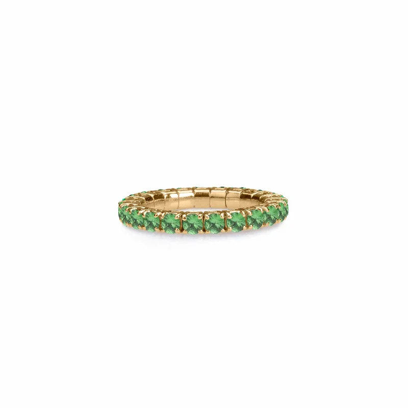 Ladies colorful gemstone rings-18K Gold Stretch Green Tsavorite Eternity Rings, .6-3.0 Carats