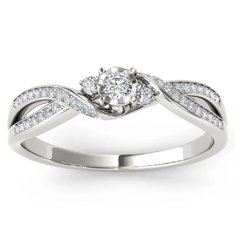 Luxury custom ladies engagement rings-De couer 10k White Gold 1/6ct TDW Diamond Criss-Cross Engagement Ring